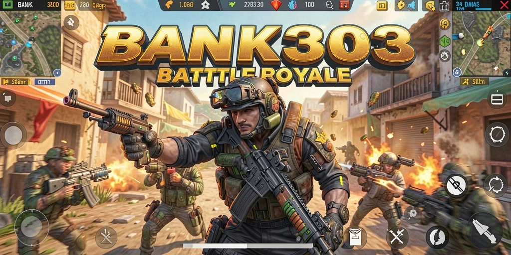 Gameplay seru BANK303 yang menunjukkan aksi pertarungan Battle Royale.
