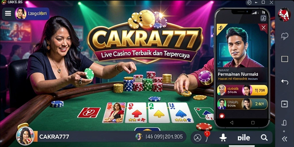 Screenshot utama CAKRA777 menunjukkan dealer profesional dan gameplay Live Casino yang mendebarkan.