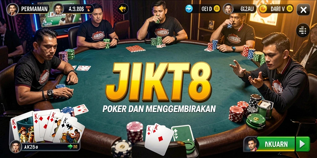 Tampilan screenshot JKT8 yang menunjukkan aksi seru poker.